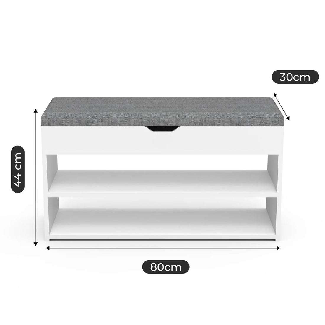 Meuble à chaussure blanche avec siège rembourrée et de taille 80 x 30 x 44 cm, - vente privée 14:29;200007763:201336101