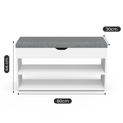 Meuble à chaussure blanche avec siège rembourrée et de taille 80 x 30 x 44 cm, - vente privée 14:29;200007763:201336101