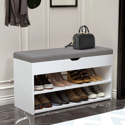 Meuble à chaussure blanche avec siège rembourrée et de taille 80 x 30 x 44 cm, - vente privée 14:29;200007763:201336101