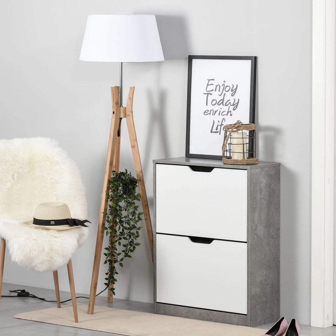 Meuble à chaussure d'entrée avec 2 tiroirs gris 62.5X26X81 cm - vente privée 200007763:201336104