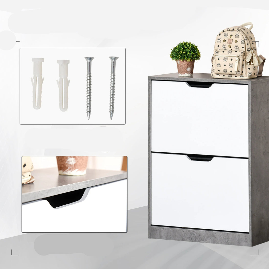 Meuble à chaussure d'entrée avec 2 tiroirs gris 62.5X26X81 cm - vente privée 200007763:201336104