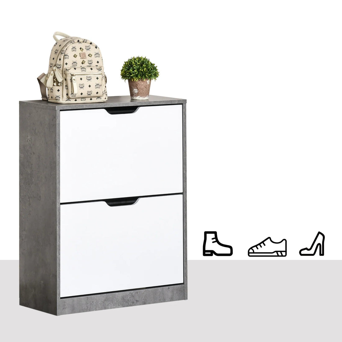 Meuble à chaussure d'entrée avec 2 tiroirs gris 62.5X26X81 cm - vente privée 200007763:201336104