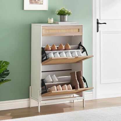 Meuble à chaussure dissimulé en rotin avec 2 portes abattables - vente privée 14:10White;200007763:203372089