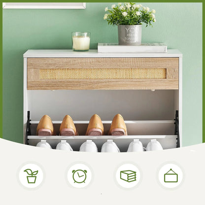 Meuble à chaussure dissimulé en rotin avec 2 portes abattables - vente privée 14:10White;200007763:203372089