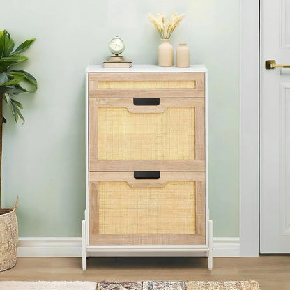 Meuble à chaussure dissimulé en rotin avec 2 portes abattables - vente privée 14:10White;200007763:203372089