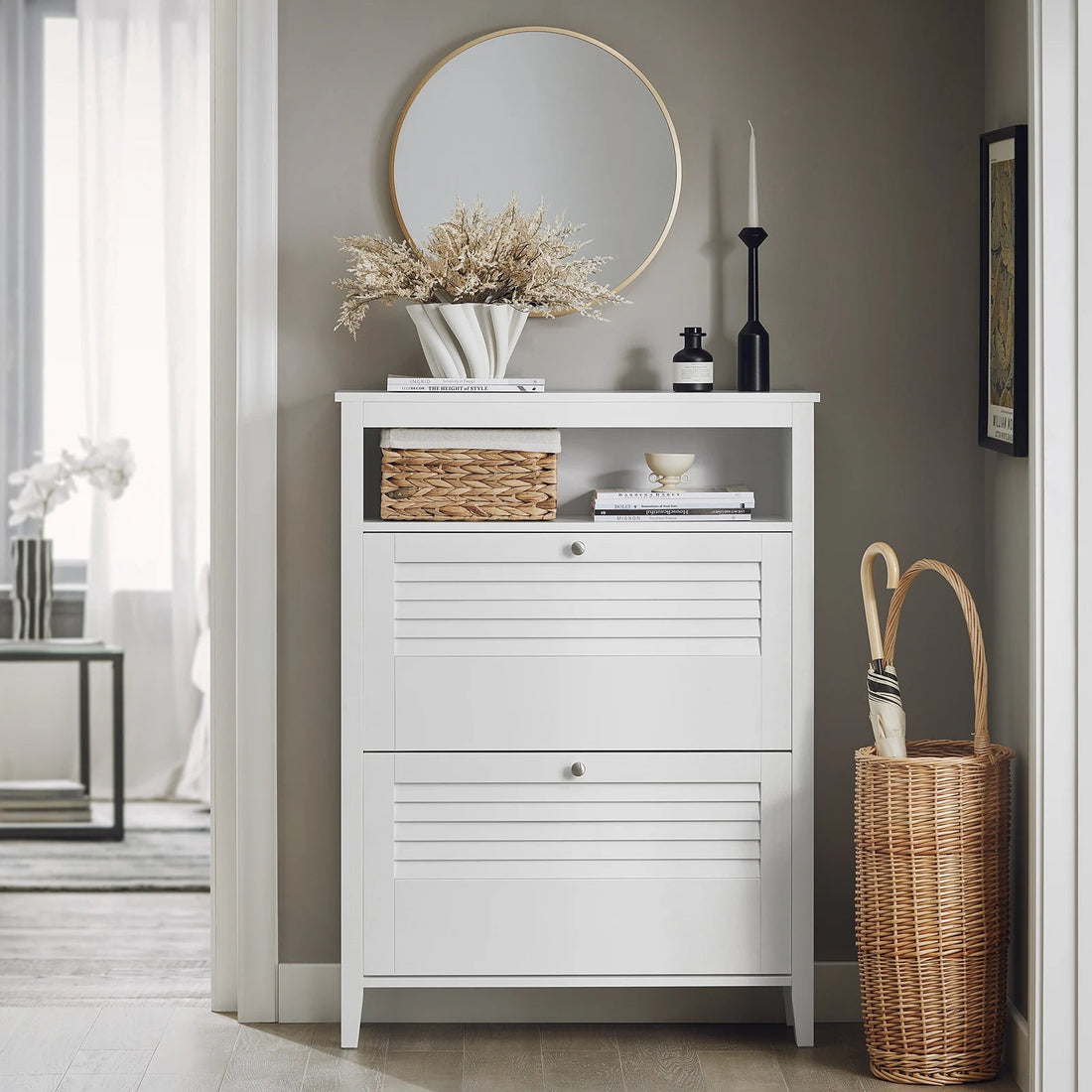Meuble à chaussure grise et blanche de dimensions - 80x108x25cm - vente privée 14:29;200007763:201336101