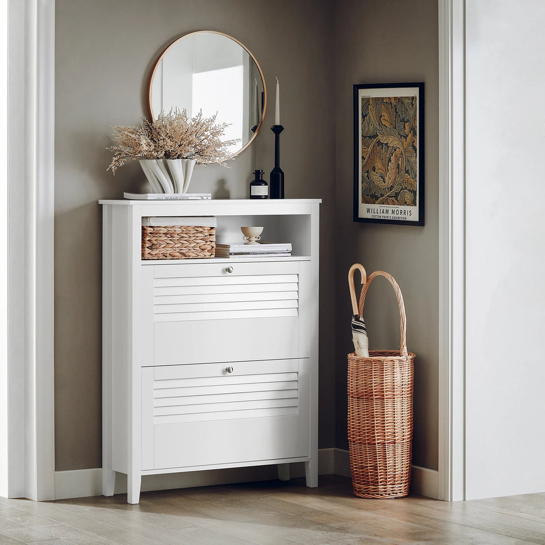 Meuble à chaussure grise et blanche de dimensions - 80x108x25cm - vente privée 14:29;200007763:201336101