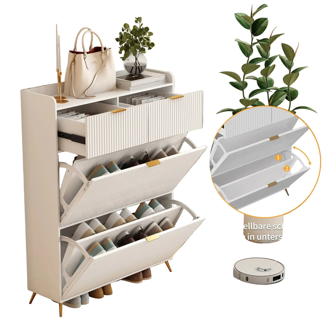 Meuble à chaussure motif ondulé 80x24x118.5cm - vente privée 14:200002130Drawer style;200007763:201336101