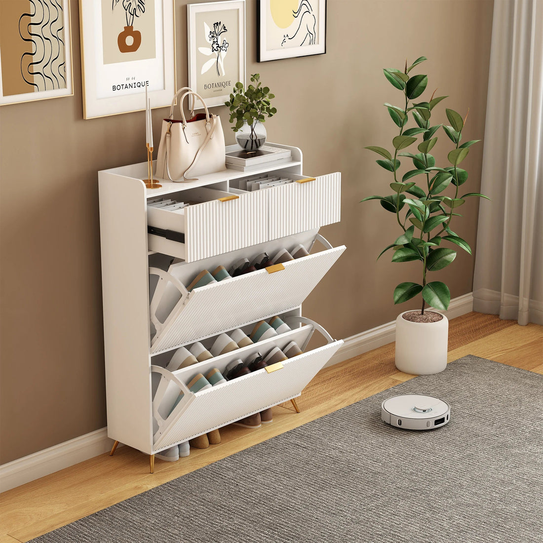Meuble à chaussure multi compartiments 80x24x110cm - vente privée 14:29White;200007763:201336101