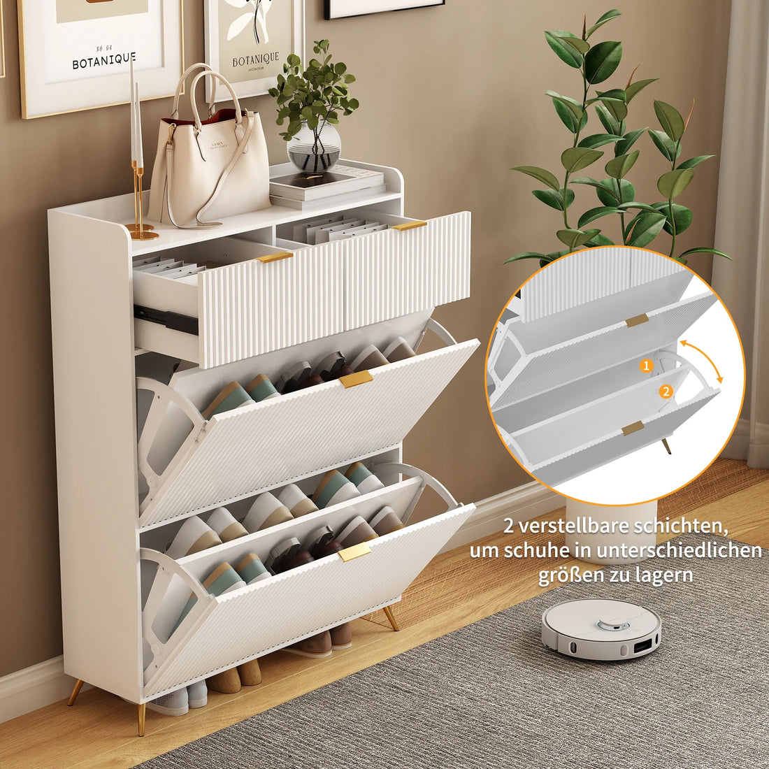 Meuble à chaussure multi compartiments 80x24x110cm - vente privée 14:29White;200007763:201336101