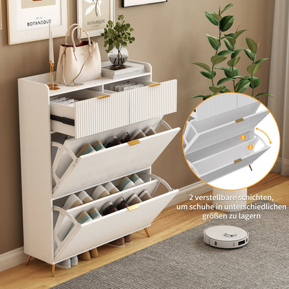 Meuble à chaussure multi compartiments 80x24x110cm - vente privée 14:29White;200007763:201336101