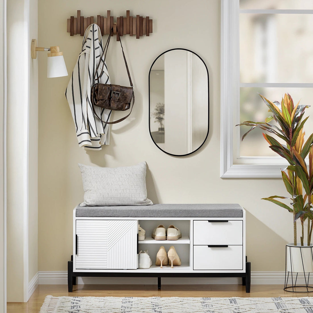 Meuble à chaussure siège et porte coulissante - 110x51x35cm - vente privée 14:29;200007763:201336101