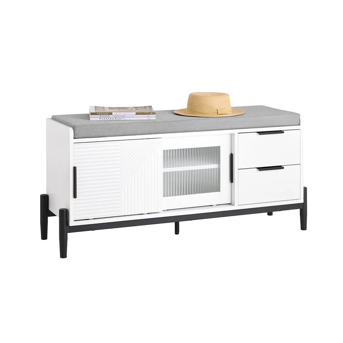 Meuble à chaussure siège et porte coulissante - 110x51x35cm - vente privée 14:29;200007763:201336101