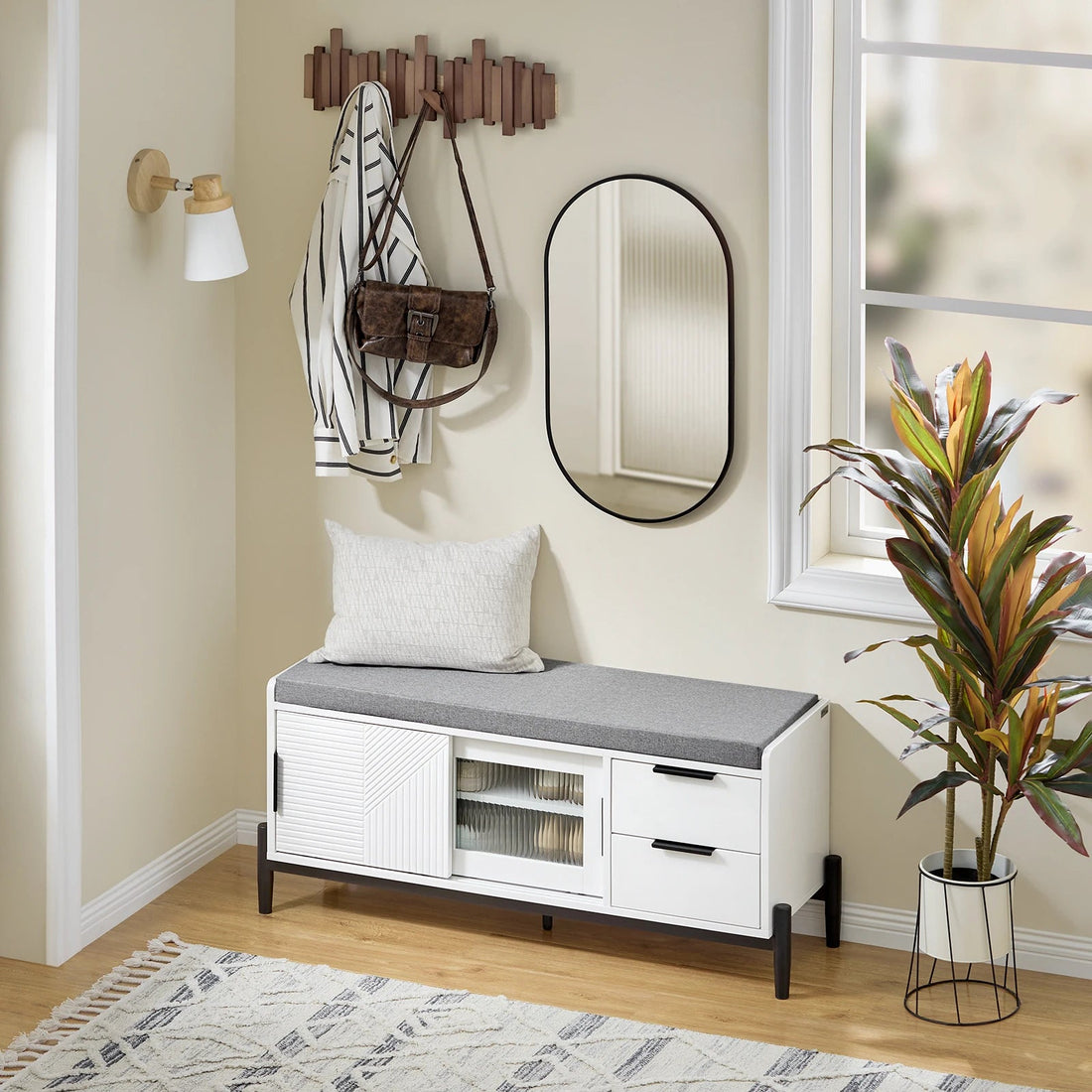 Meuble à chaussure siège et porte coulissante - 110x51x35cm - vente privée 14:29;200007763:201336101