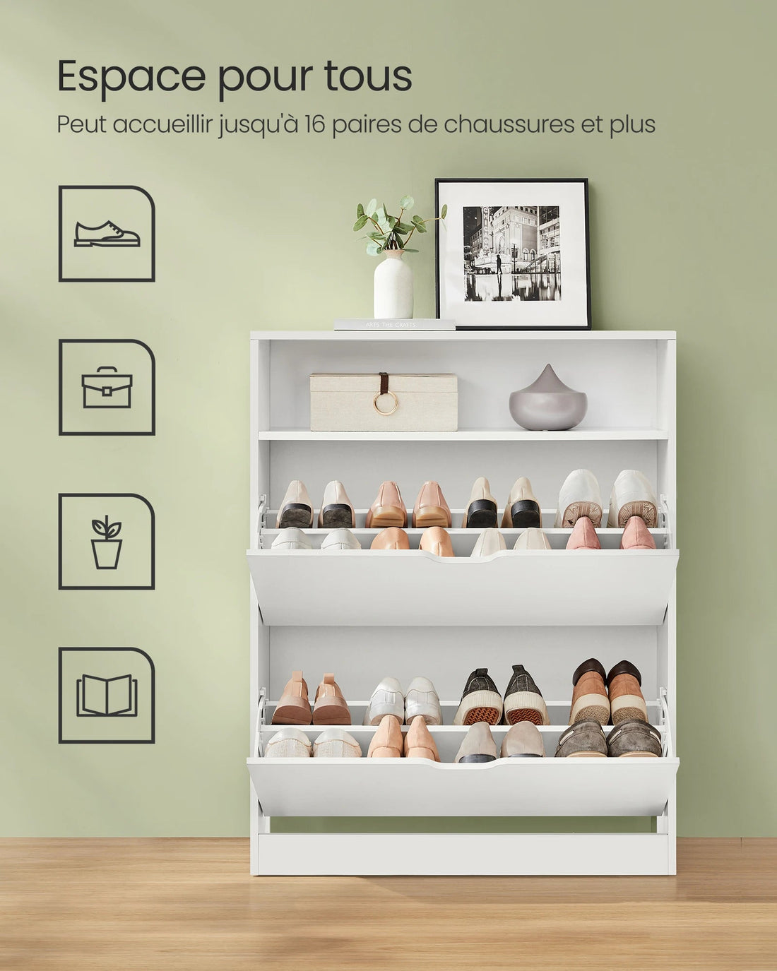 Meuble à chaussure vintage avec 2 portes battantes - 24 x 80 x 102 cm - vente privée 14:-1;200007763:201336101