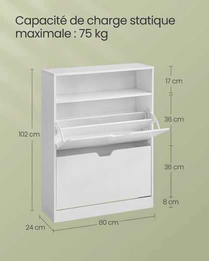 Meuble à chaussure vintage avec 2 portes battantes - 24 x 80 x 102 cm - vente privée 14:-1;200007763:201336101