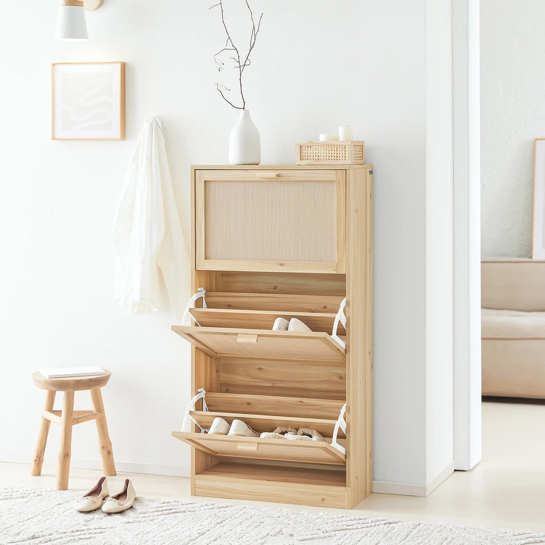 Meuble à chaussures de 3 rabats et à hauteur vertical - vente privée 14:933Nature;200007763:201336101
