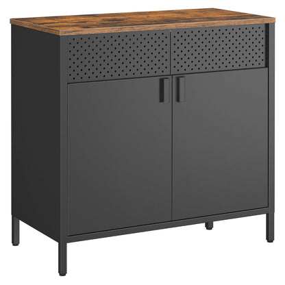 Meuble de rangement 2 portes à fermeture magnétique 40 x 80 x 76 cm - vente privée 14:193Marron Rustique et Noir;200007763:201336101