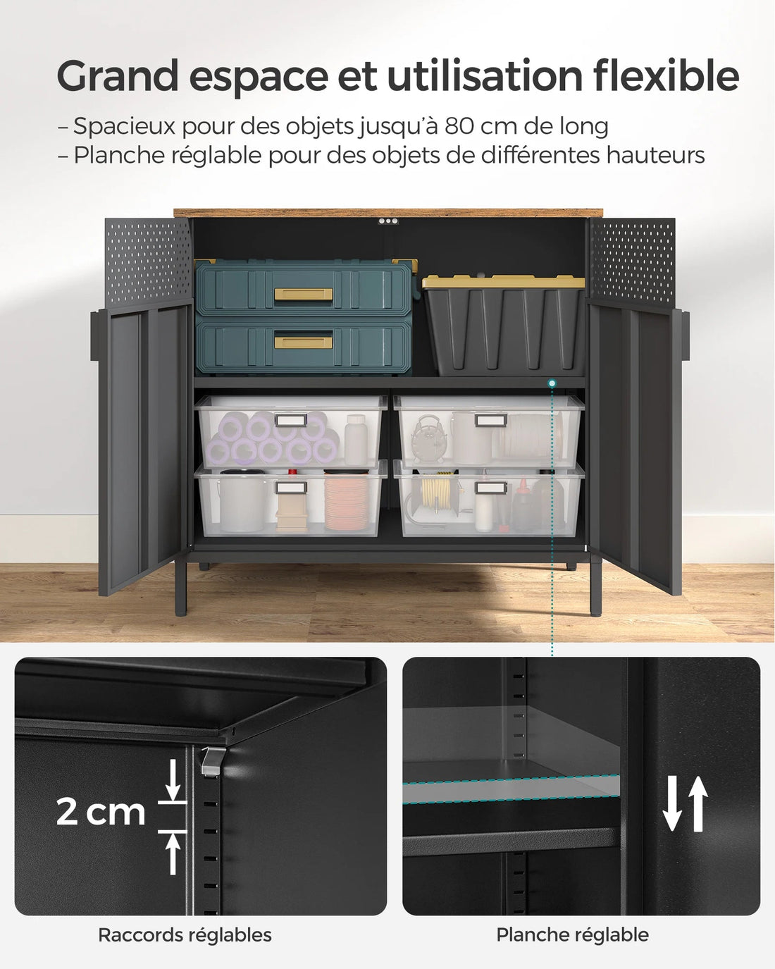 Meuble de rangement 2 portes à fermeture magnétique 40 x 80 x 76 cm - vente privée 14:29Couleur Boisée et Blanc;200007763:201336101