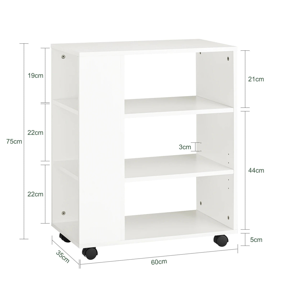 Meuble de rangement à roulettes blanches 60x75x35cm - vente privée 14:29;200007763:201336101