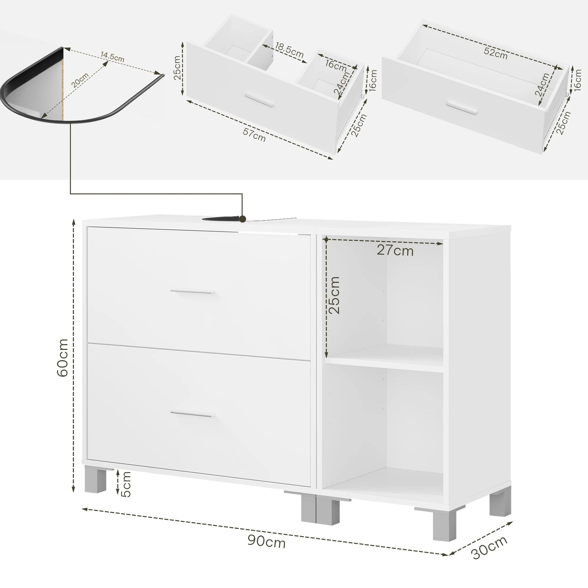 Meuble de rangement bas salle de bain blanche moderne - 14:29;200007763:201336101