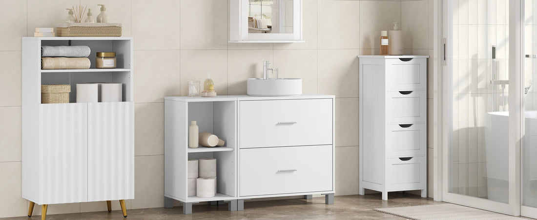 Meuble de rangement bas salle de bain blanche moderne - vente privée 14:29;200007763:201336101
