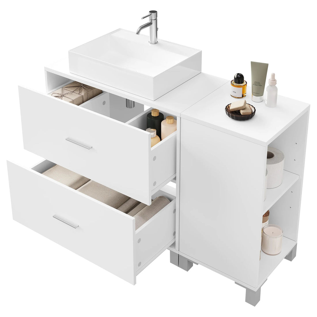 Meuble de rangement bas salle de bain blanche moderne - vente privée 14:29;200007763:201336101