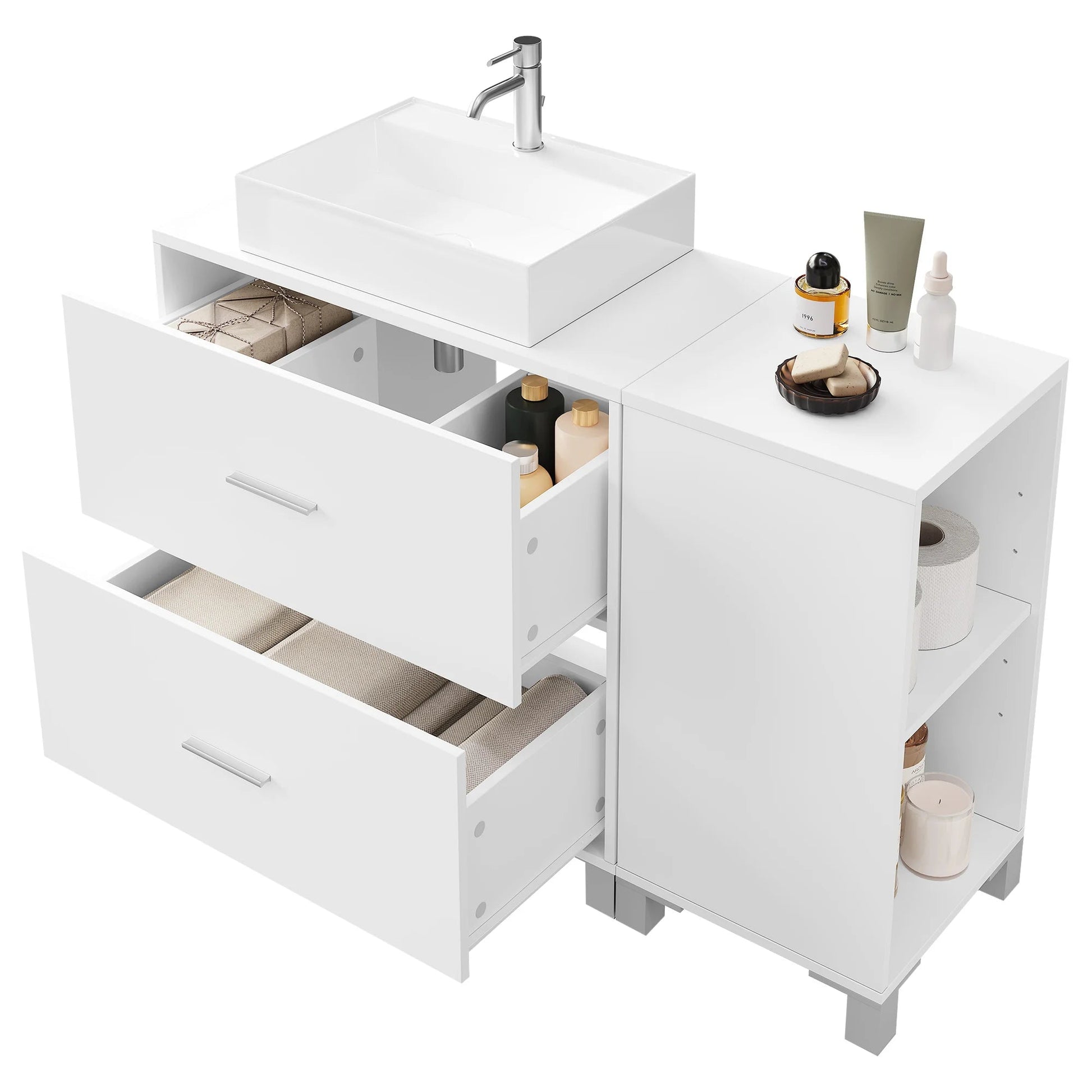 Meuble de rangement bas salle de bain blanche moderne - 14:29;200007763:201336101