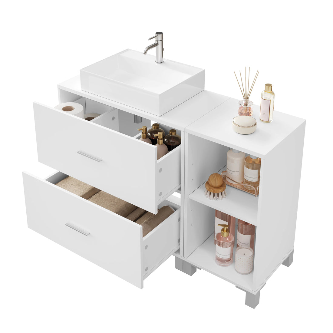 Meuble de rangement bas salle de bain blanche moderne - vente privée 14:29;200007763:201336101