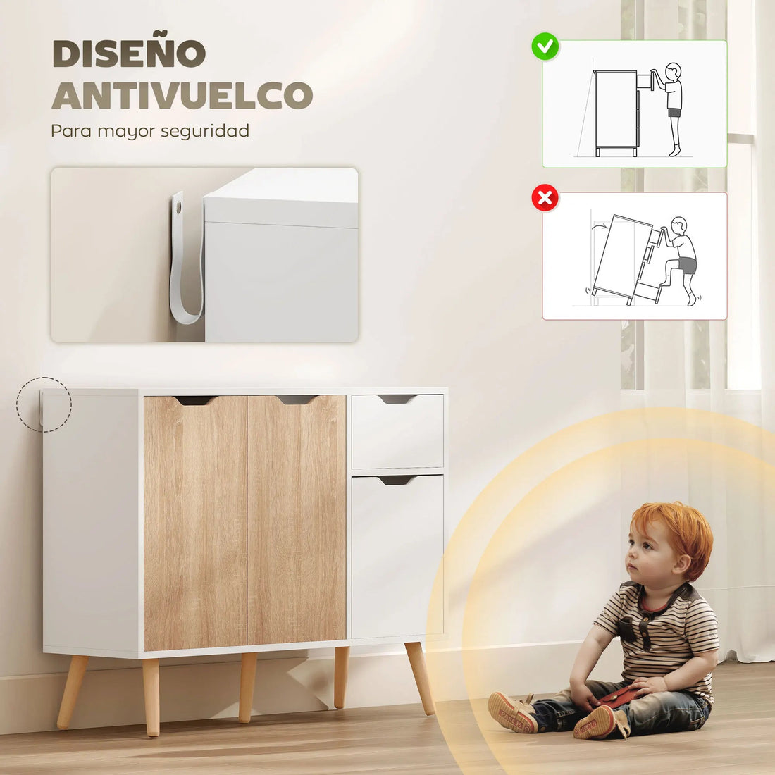 Meuble de rangement blanc et naturel en bois 90x30x72 cm - vente privée 14:29;200007763:201336104