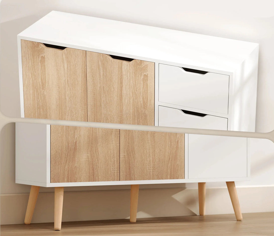 Meuble de rangement blanc et naturel en bois 90x30x72 cm - vente privée 14:29;200007763:201336104