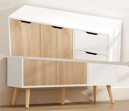 Meuble de rangement blanc et naturel en bois 90x30x72 cm - vente privée 14:29;200007763:201336104