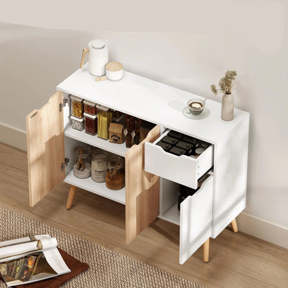 Meuble de rangement blanc et naturel en bois 90x30x72 cm - vente privée 14:29;200007763:201336104