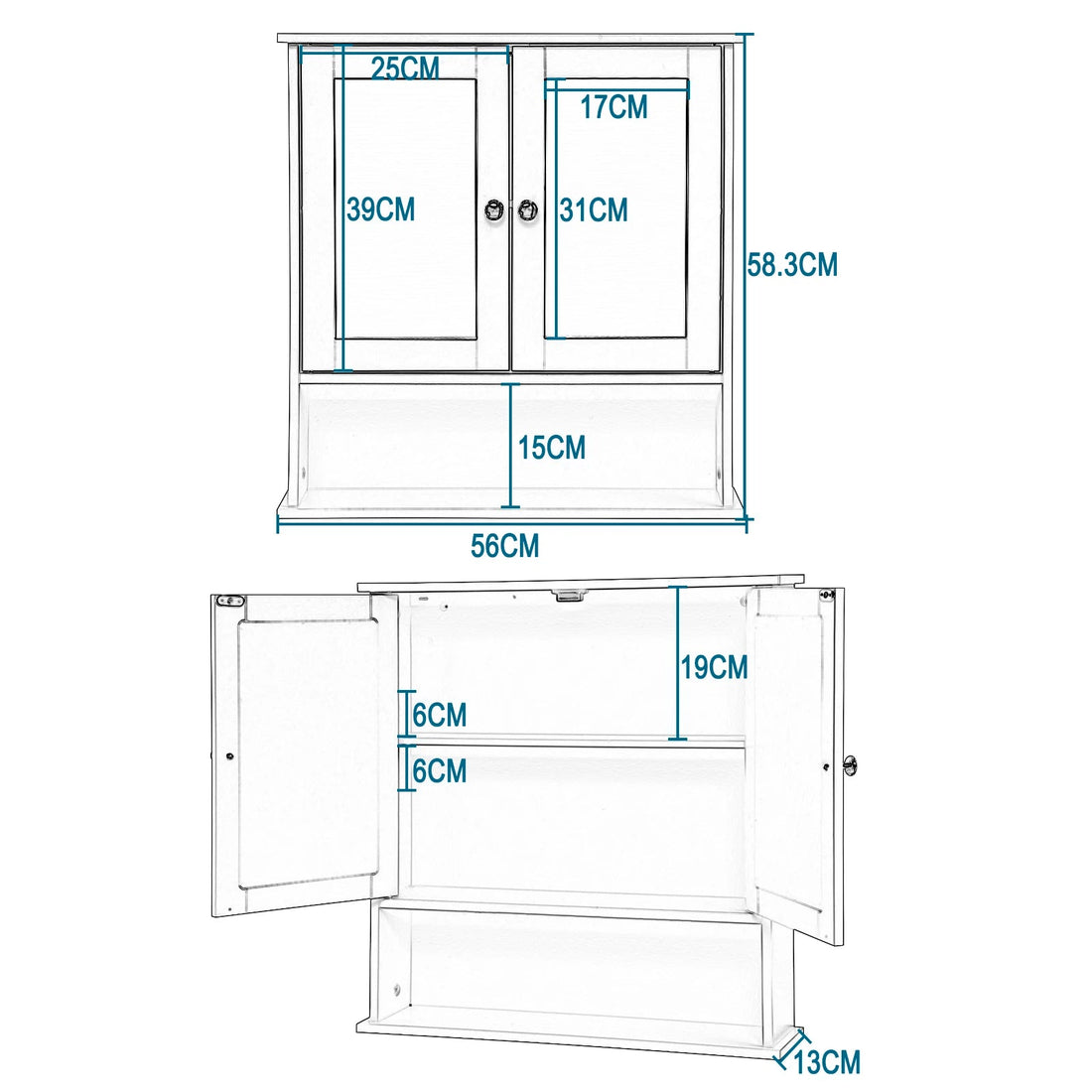 Meuble de rangement blanc mural de salle de bain 56x13x58.3cm - vente privée 14:29;200007763:201336101