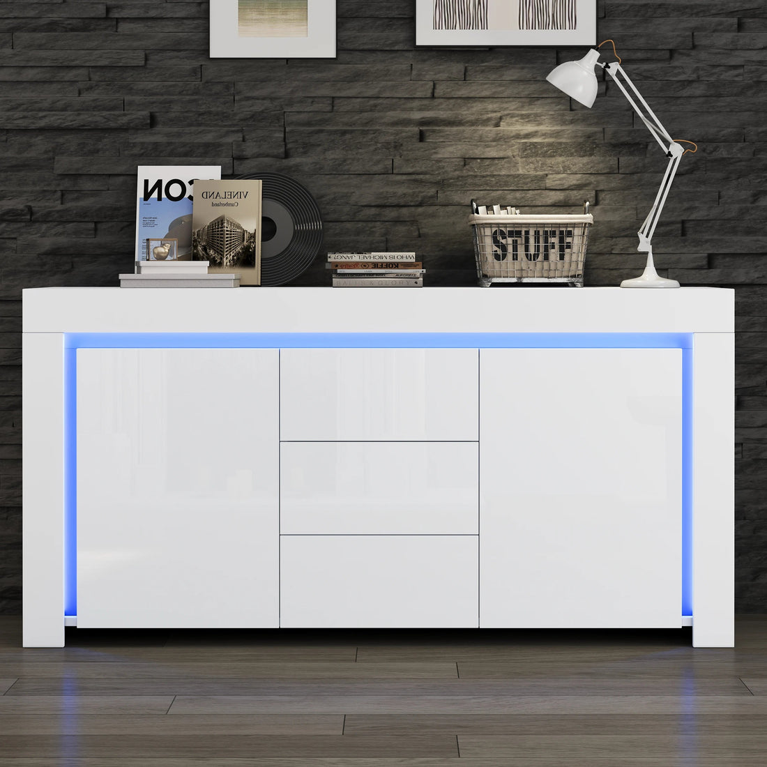 Meuble de rangement laquée brillante avec éclairage - vente privée 14:29