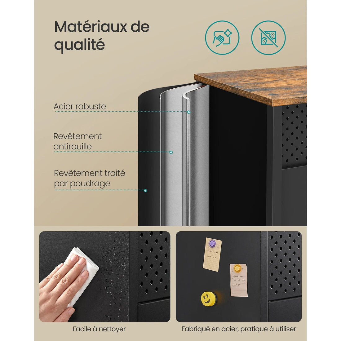 Meuble de rangement métallique à doubles portes - vente privée 14:193Marron Rustique et Noir Mat;200007763:201336101