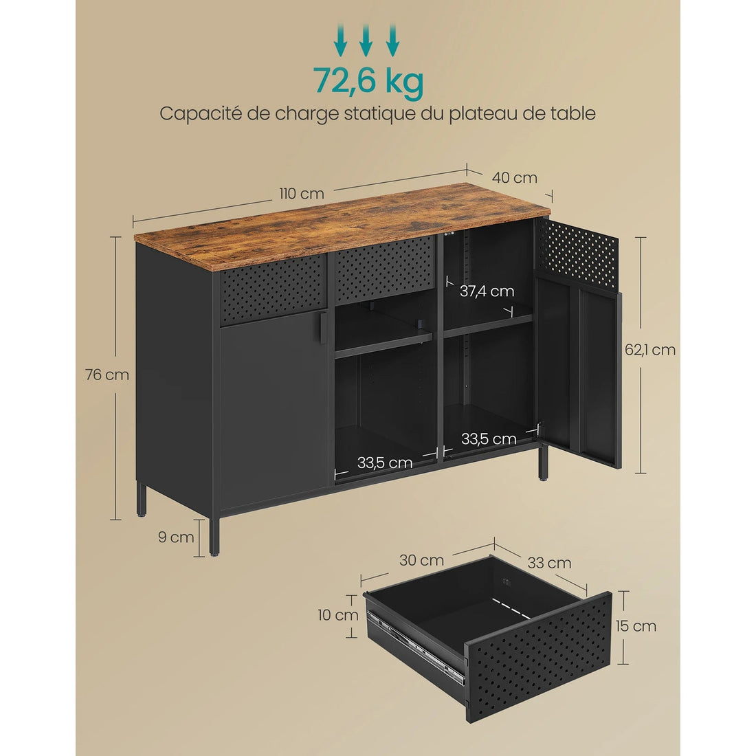 Meuble de rangement métallique à doubles portes - vente privée 14:193Marron Rustique et Noir Mat;200007763:201336101
