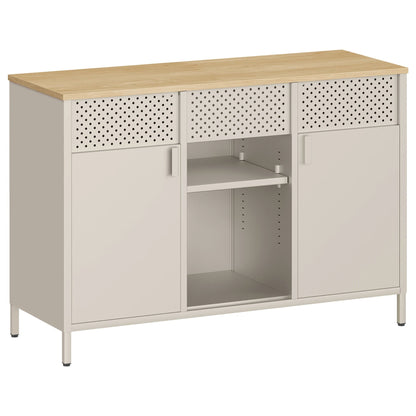 Meuble de rangement métallique à doubles portes - vente privée 14:200001438Beige Sable et Couleur Chêne Naturel;200007763:201336101