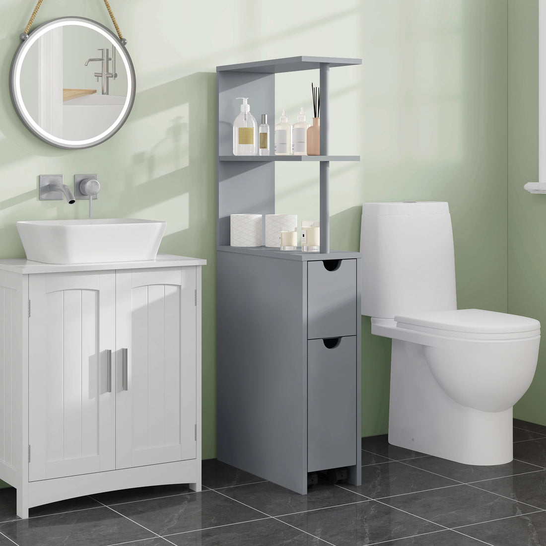Meuble de rangement niche étroite de salle de bain - vente privée 14:200006151Gray;200007763:201336101