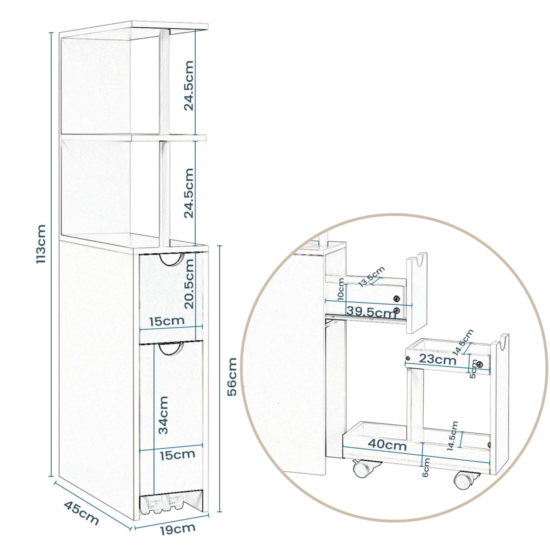 Meuble de rangement niche étroite de salle de bain - vente privée 14:200006151Gray;200007763:201336101