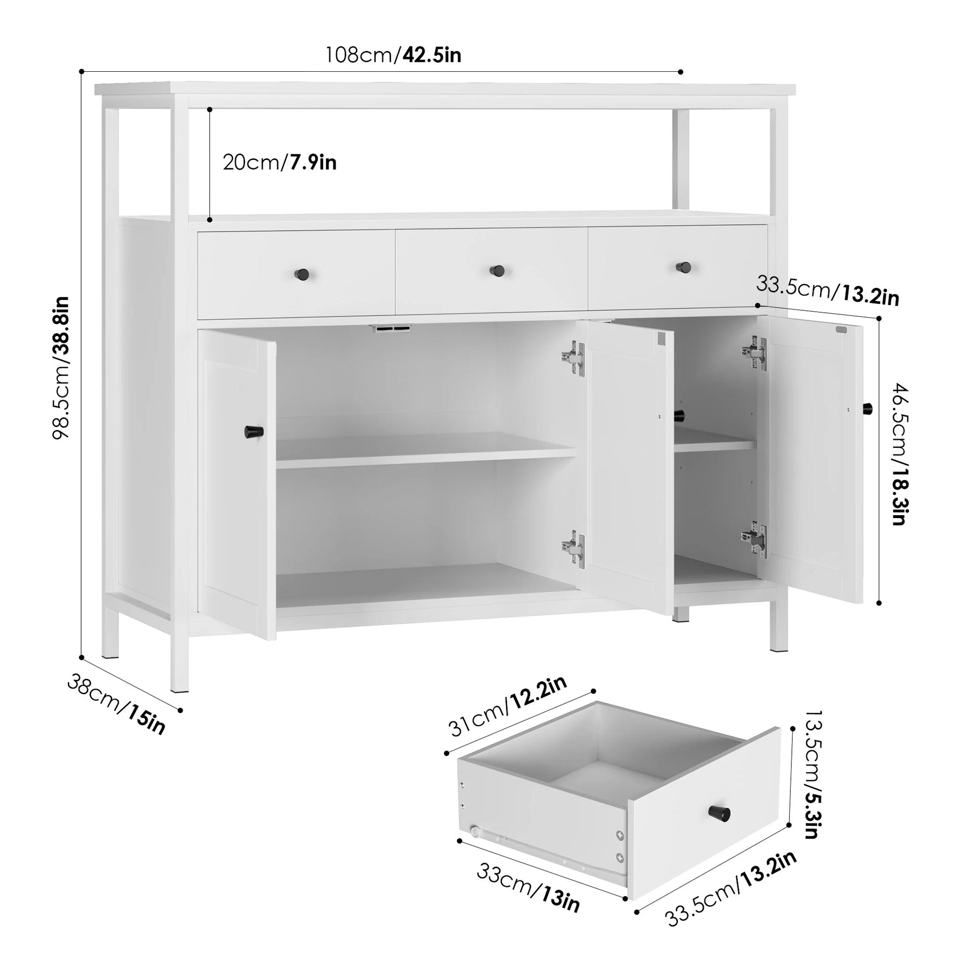 Meuble de rangement pour salle à manger 108x38x98.5 cm - 14:193Black;200007763:201336101