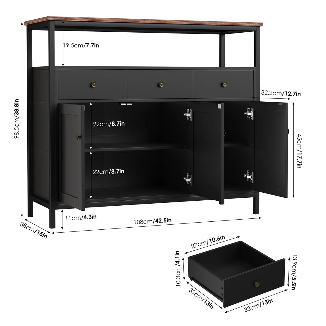 Meuble de rangement pour salle à manger 108x38x98.5 cm - vente privée 14:193Black;200007763:201336101