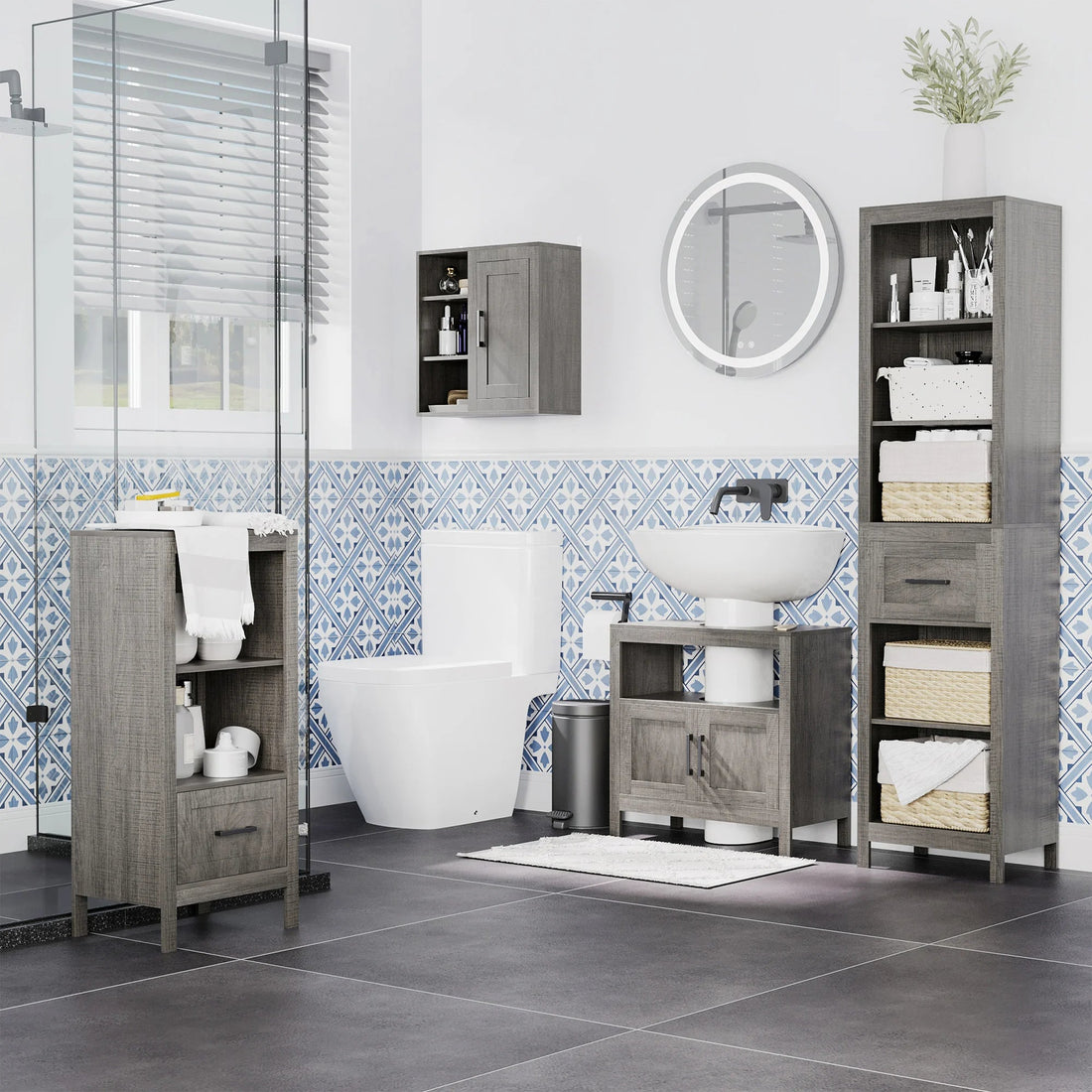 Meuble de rangement salle de bain en bois mural 48X20X50 cm - vente privée 14:200006151Gray;200007763:201336104