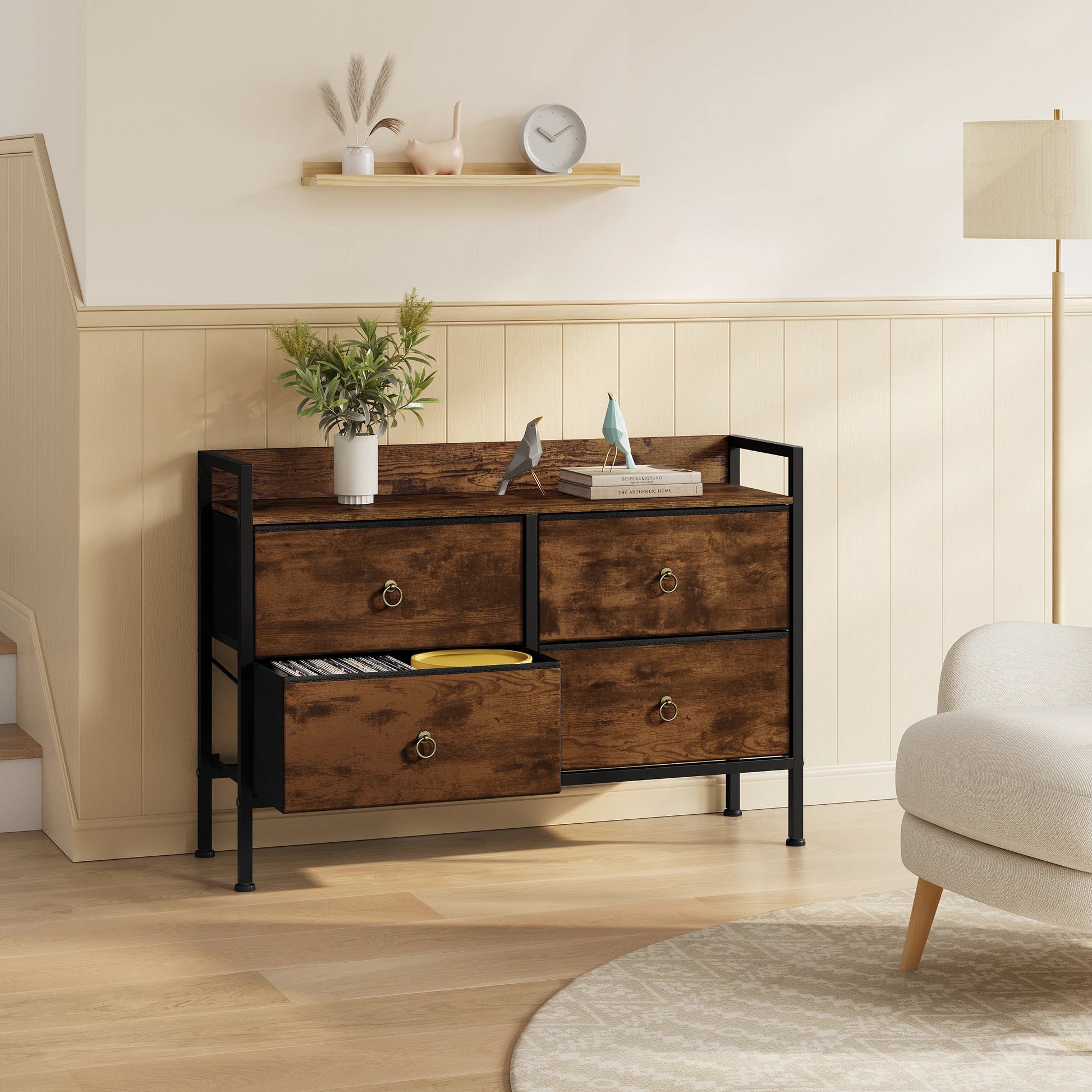 Meuble de rangement vintage marron à structure métallique - 14:202530808Rustic Brown;200007763:201336101