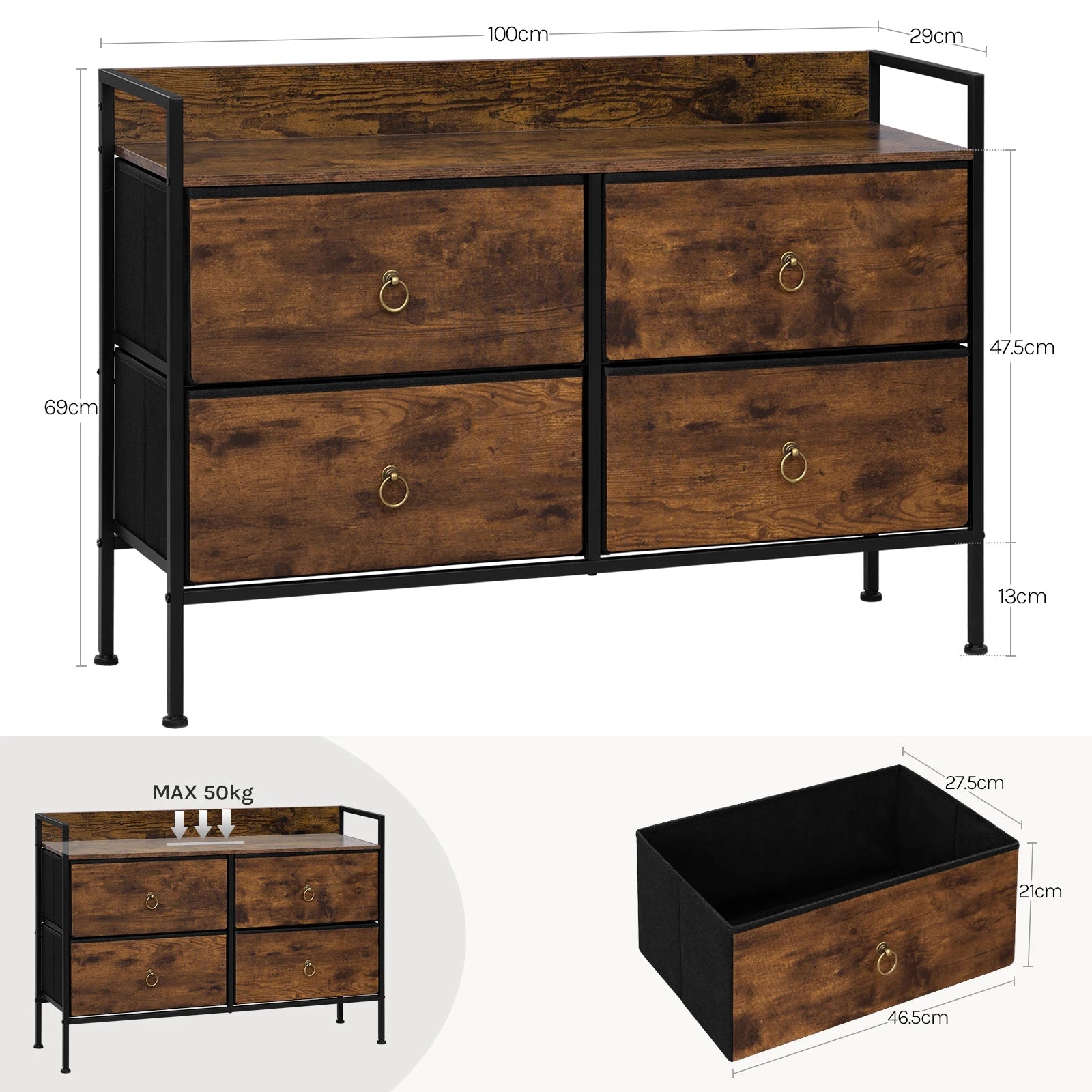 Meuble de rangement vintage marron à structure métallique - 14:202530808Rustic Brown;200007763:201336101