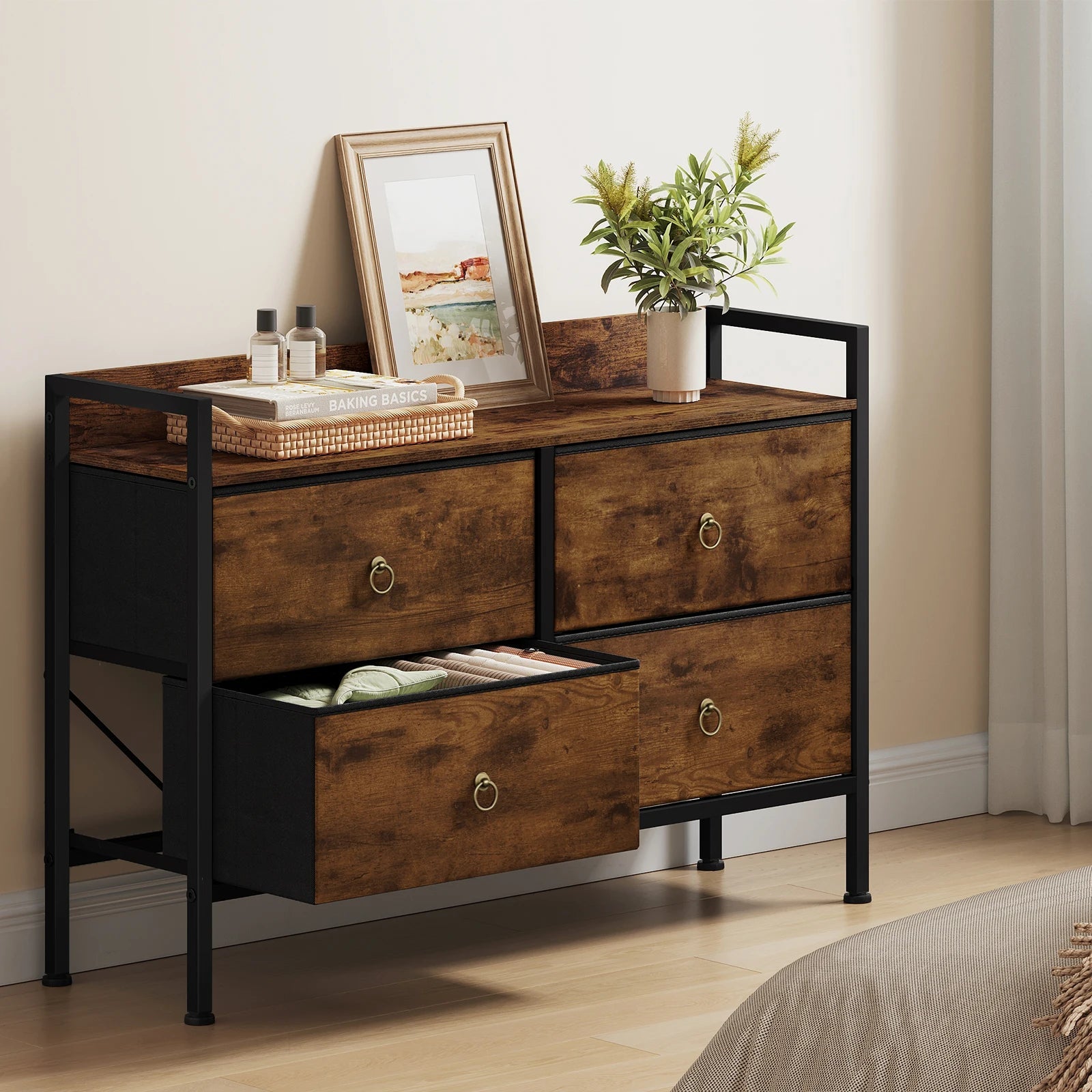 Meuble de rangement vintage marron à structure métallique - 14:202530808Rustic Brown;200007763:201336101