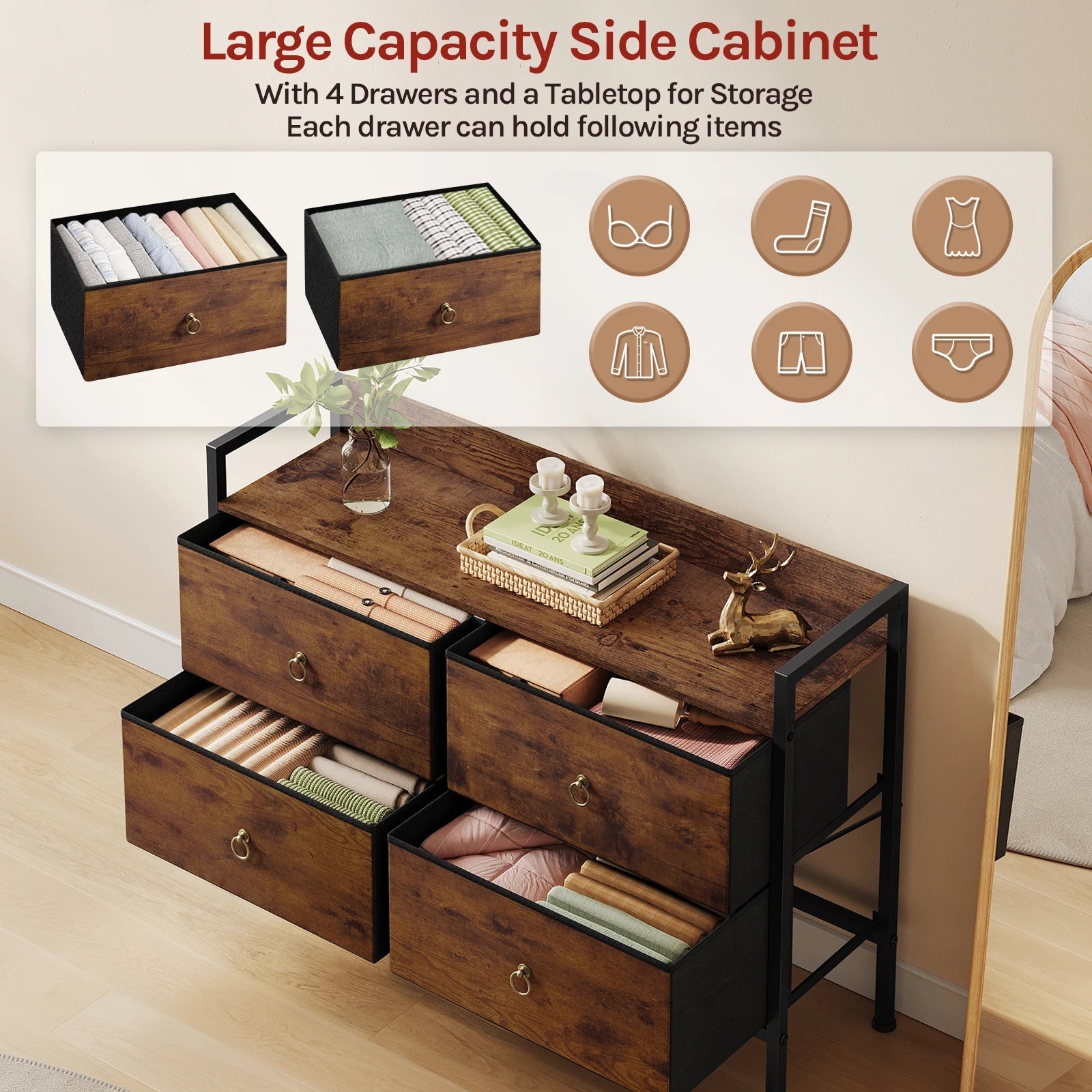 Meuble de rangement vintage marron à structure métallique - 14:202530808Rustic Brown;200007763:201336101