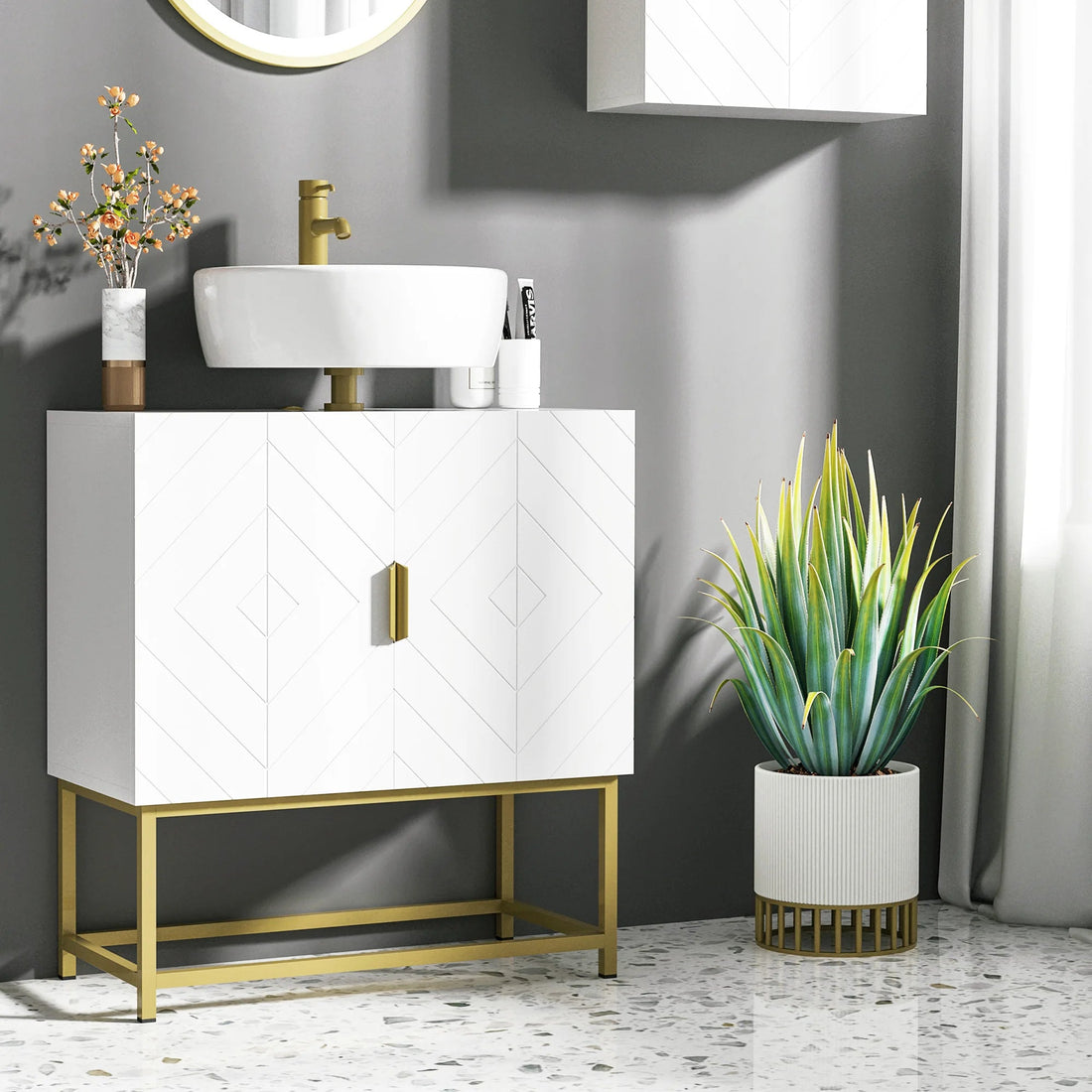 Meuble salle de bain avec 2 portes et pieds en acier 60x30x65cm - vente privée 14:-1;200007763:201336104