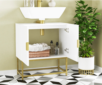 Meuble salle de bain avec 2 portes et pieds en acier 60x30x65cm - vente privée 14:-1;200007763:201336104
