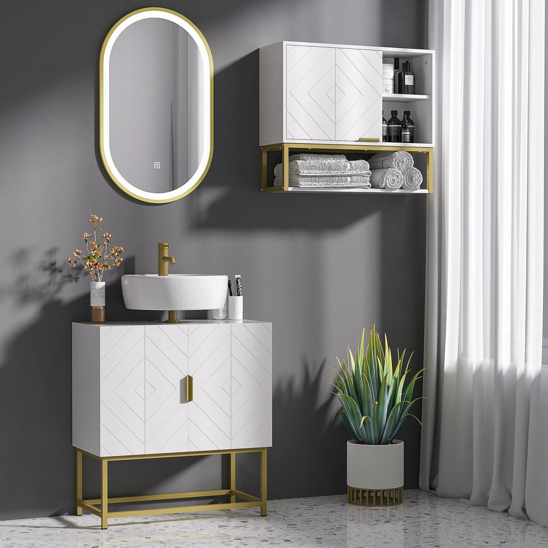 Meuble salle de bain avec 2 portes et pieds en acier 60x30x65cm - vente privée 14:-1;200007763:201336104